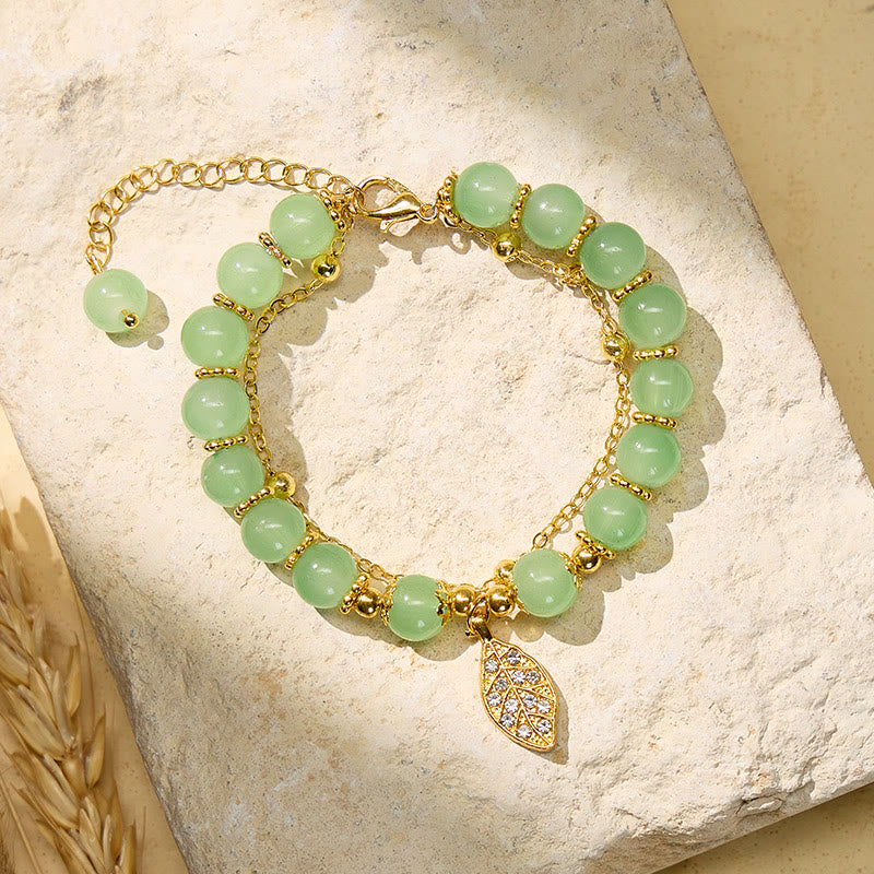 FuAttract Prosperity Elegance & Noble Energy Glaze Bead Zinc Alloy Golden Leaf Bracelet - 5.1-7.1in/13-18cm - image 0