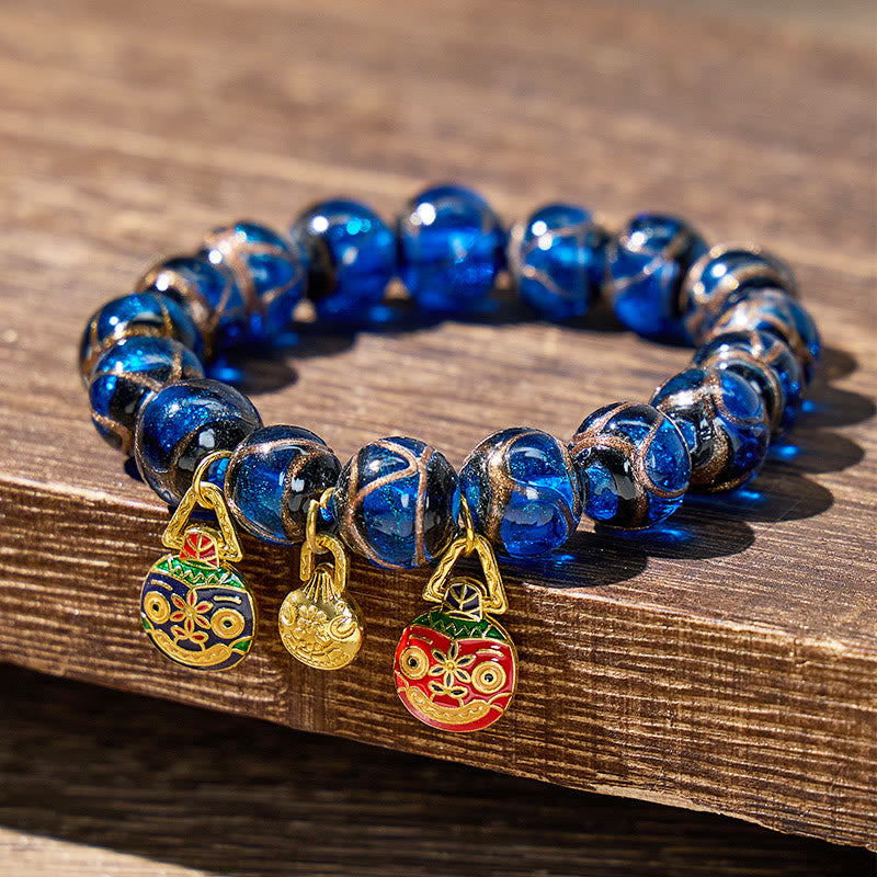 FuAttract Fortune Wealth & Abundance Money Beast Charm Gold Foil Ash Glaze Bead Bracelet - Blue - 14mm - image 15