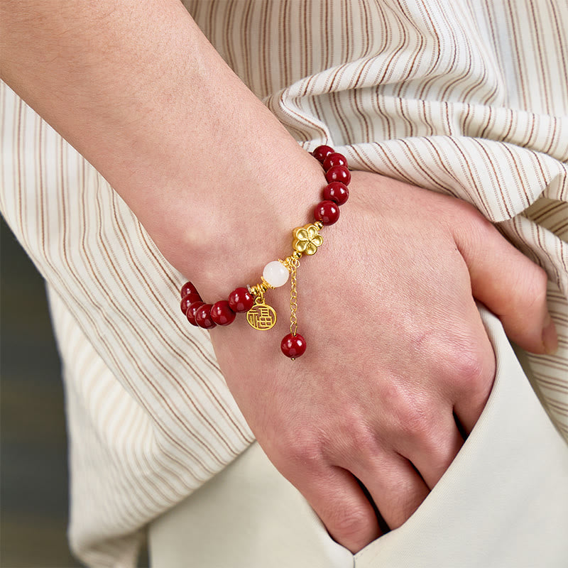 FuAttract Protection & Positive Energy Cinnabar Peach Blossom Fu Character Bracelet - image 4