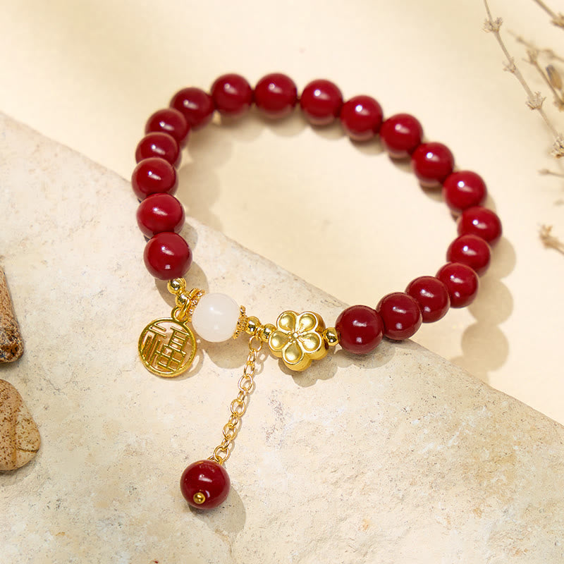 FuAttract Protection & Positive Energy Cinnabar Peach Blossom Fu Character Bracelet - image 2