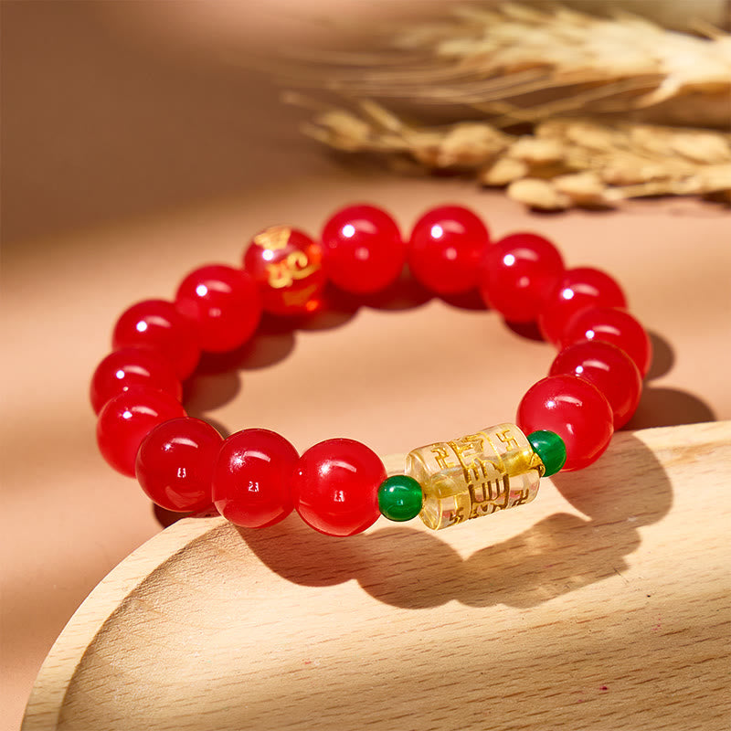 FuAttract Wisdom Serenity & Guidance Golden Barrel Charm Om Mani Mantra Bead Glaze Bracelet - image 2