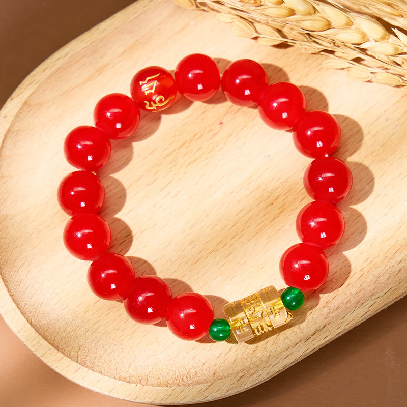 FuAttract Wisdom Serenity & Guidance Golden Barrel Charm Om Mani Mantra Bead Glaze Bracelet - image 1