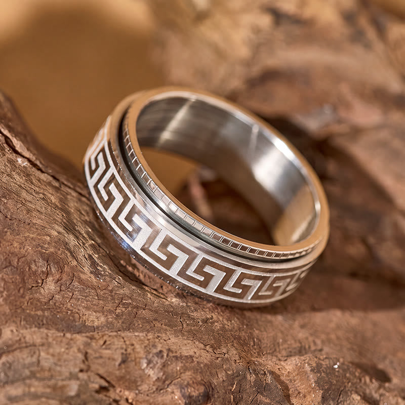 FuAttract Resilience Focus & Grounding Energy Titanium Steel Rotating Greek Key Ring - image 6