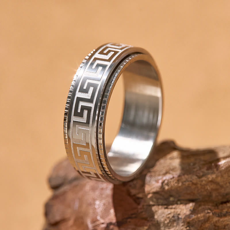 FuAttract Resilience Focus & Grounding Energy Titanium Steel Rotating Greek Key Ring - Silver - US 13 - image 1