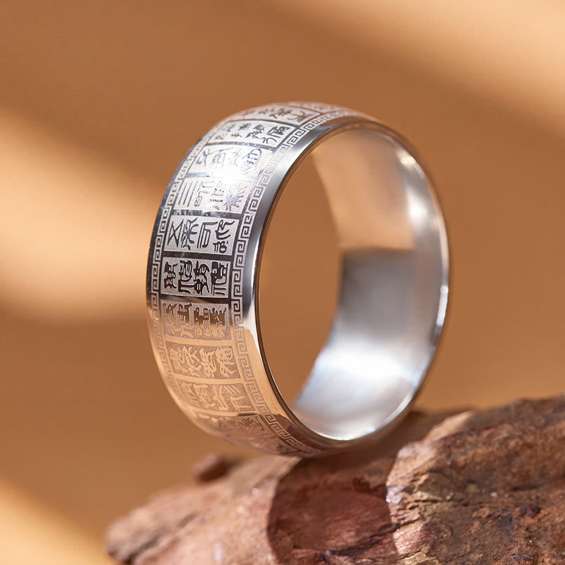 FuAttract Fortune Blessing Luck Titanium Steel Seal Om Mani Mantra Retro Script Ring - image 12