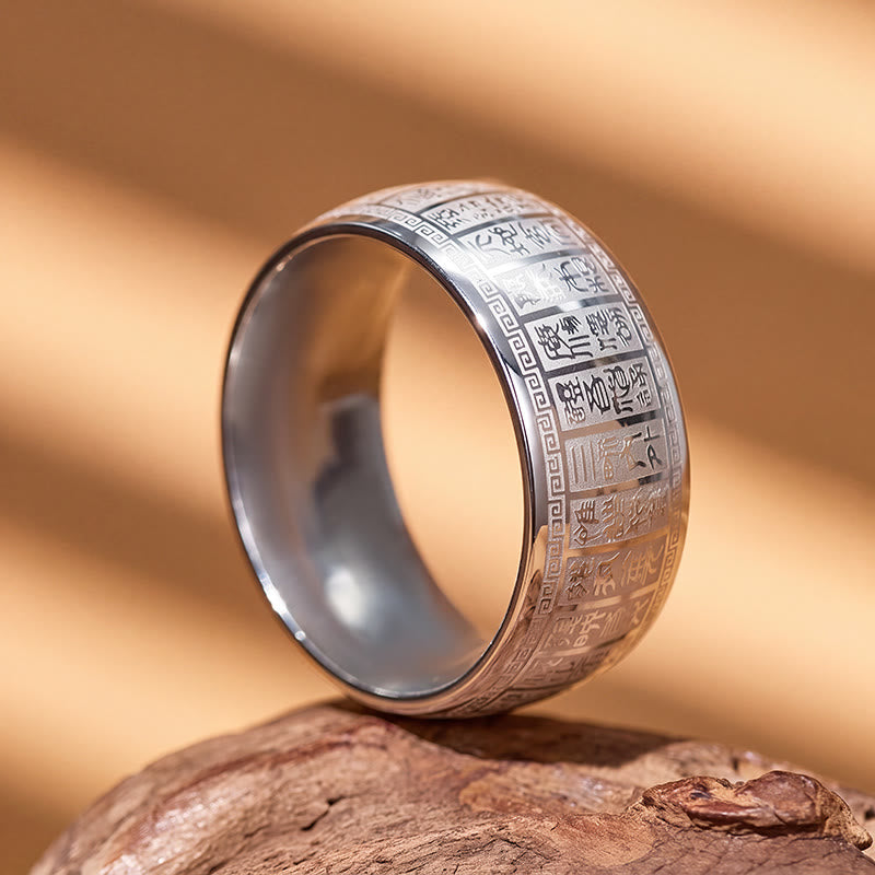 FuAttract Fortune Blessing Luck Titanium Steel Seal Om Mani Mantra Retro Script Ring - image 14