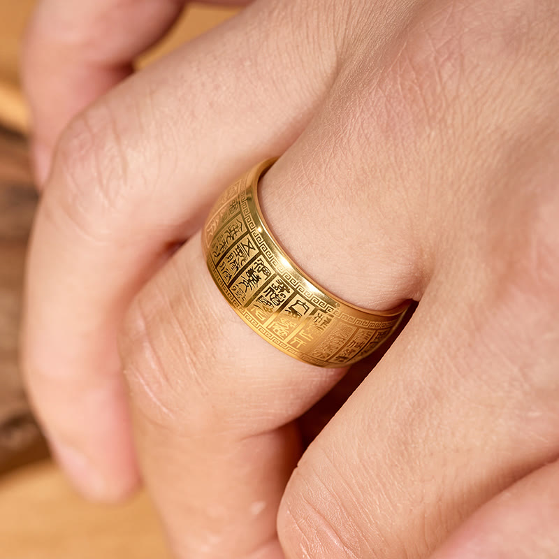 FuAttract Fortune Blessing Luck Titanium Steel Seal Om Mani Mantra Retro Script Ring - image 6