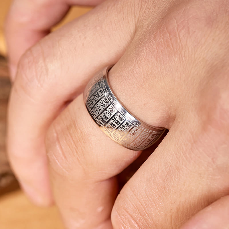 FuAttract Fortune Blessing Luck Titanium Steel Seal Om Mani Mantra Retro Script Ring - image 17