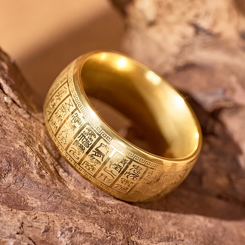 FuAttract Fortune Blessing Luck Titanium Steel Seal Om Mani Mantra Retro Script Ring - image 5
