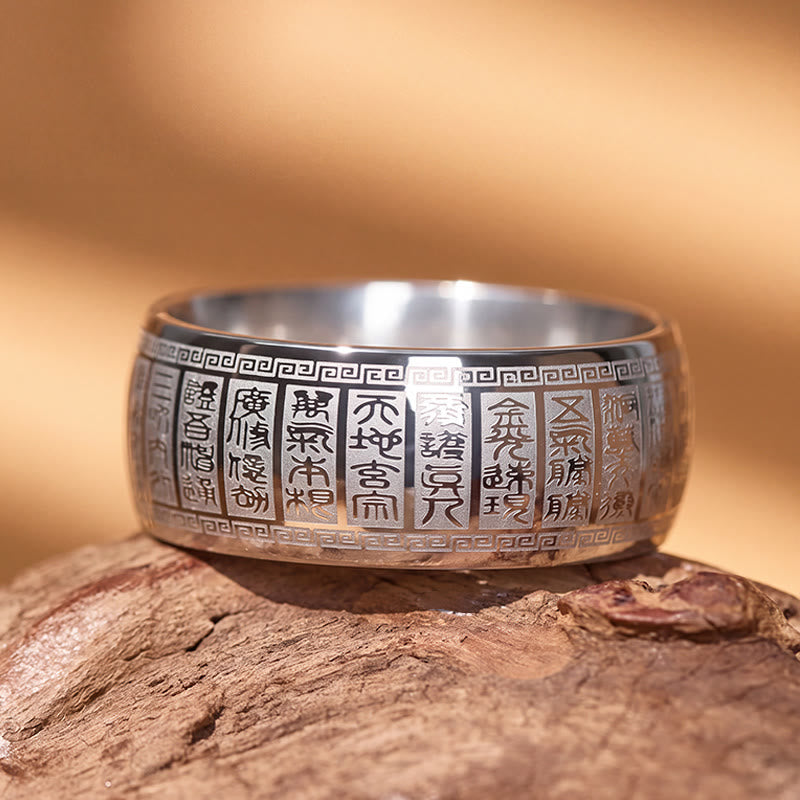 FREE Today: Fortune Blessing Luck Titanium Steel Seal Om Mani Mantra Retro Script Ring - Silver - US 12 - image 11