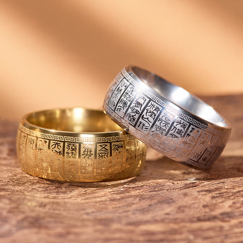 FREE Today: Fortune Blessing Luck Titanium Steel Seal Om Mani Mantra Retro Script Ring - image 7