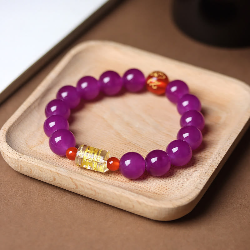 FuAttract Wisdom Serenity & Guidance Golden Barrel Charm Om Mani Mantra Bead Glaze Bracelet - Purple - image 9