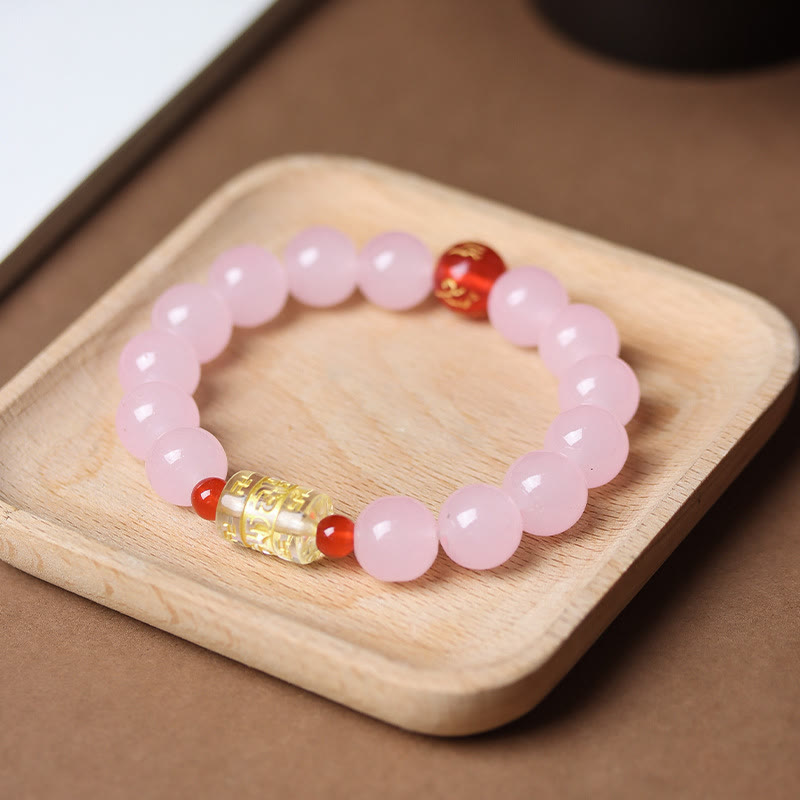 FuAttract Wisdom Serenity & Guidance Golden Barrel Charm Om Mani Mantra Bead Glaze Bracelet - Pink - image 7