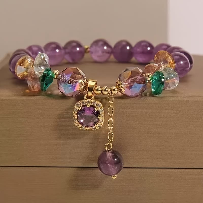 FuAttract Transformation Grace & Radiant Energy Amethyst Butterfly Sunflower Glazed Glass Bracelet - Square-Cut Glass Imitation Amethyst Bracelet - image 0