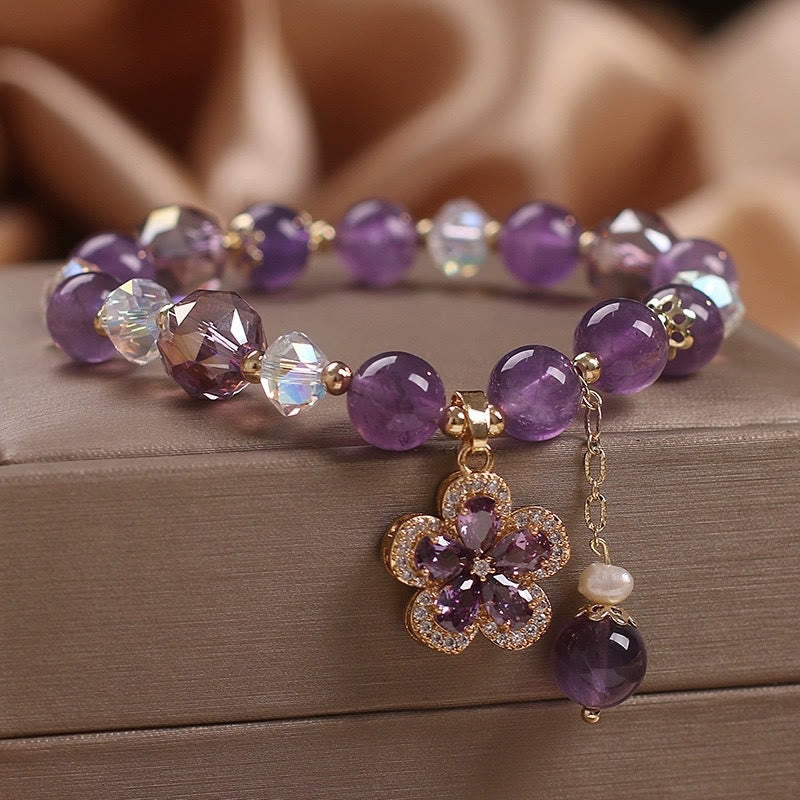 FREE Today: Transformation Grace & Radiant Energy Amethyst Butterfly Sunflower Glazed Glass Bracelet - Five-Leaf Flower Glass Imitation Amethyst Bracelet - image 9