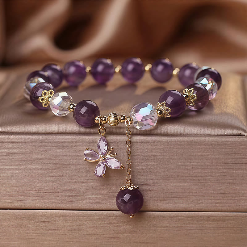 FREE Today: Transformation Grace & Radiant Energy Amethyst Butterfly Sunflower Glazed Glass Bracelet - Butterfly Glass Imitation Amethyst Bracelet - image 10