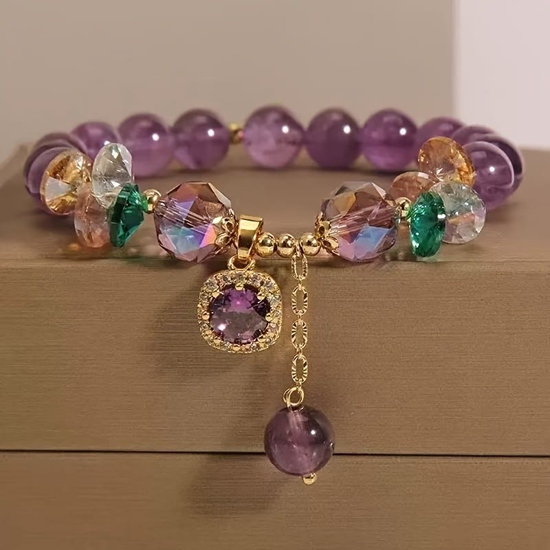FuAttract Transformation Grace & Radiant Energy Amethyst Butterfly Sunflower Glazed Glass Bracelet - Square-Cut Glass Imitation Amethyst Bracelet - image 0