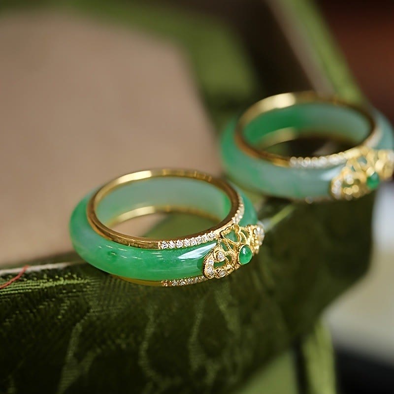 FuAttract Blessings Harmony & Elegant Energy Ruyi Filigree Green Chalcedony Dual Band Ring - image 5