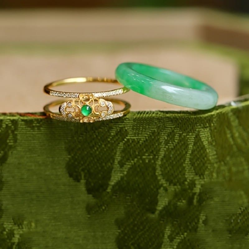 FuAttract Blessings Harmony & Elegant Energy Ruyi Filigree Green Chalcedony Dual Band Ring - image 2