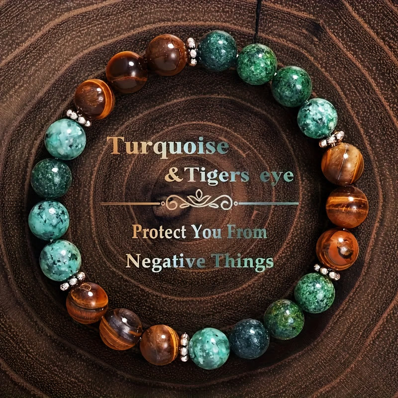 FuAttract Confidence Wisdom & Empowering Energy Tiger's Eye African Turquoise Stone Bracelet - 6.3-7.3in/16-18.5cm - image 0