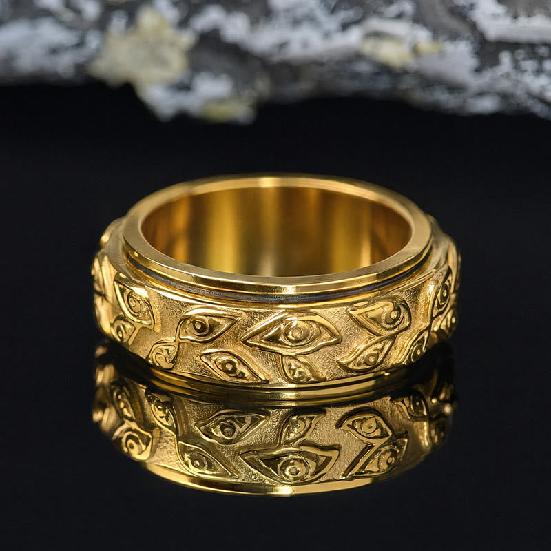FuAttract Confidence Protection & Focus Rotating Evil Eye Stainless Steel Ring - Gold - US 12 - image 0