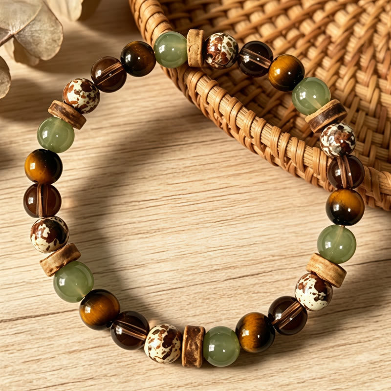 FuAttract Strength Growth & Natural Harmony Tiger's Eye Green Agate Wooden Spacer Bracelet - image 4