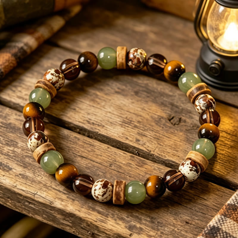 FuAttract Strength Growth & Natural Harmony Tiger's Eye Green Agate Wooden Spacer Bracelet - image 2