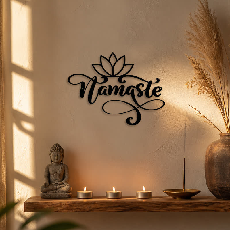 FuAttract Harmony Peace & Sacred Namaste Gesture Lotus Metal Wall Decor Home Art Decor - image 1