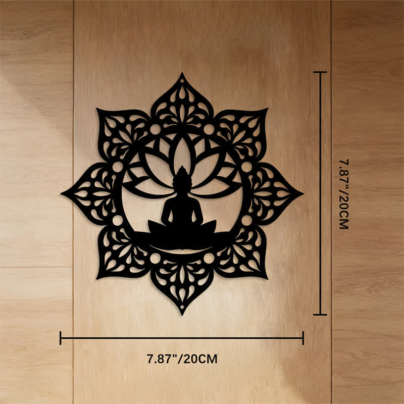 FuAttract Peace Harmony & Spiritual Seated Buddha Lotus Mandala Home Art Metal Wall Decor - Black - 7.87"*7.87"*0.04"/20*20*0.1cm - image 2