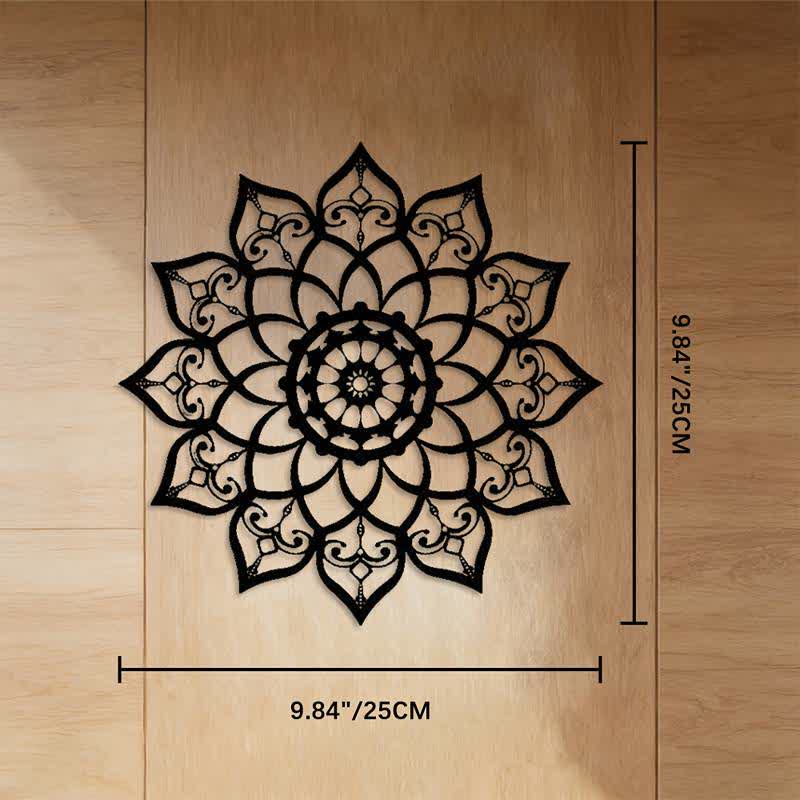 FuAttract Wisdom Peace & Spiritual Lotus Mandala Metal Wall Decor Home Art Decor - Black - 9.84"*9.84"*0.04"/25*25*0.1cm - image 3