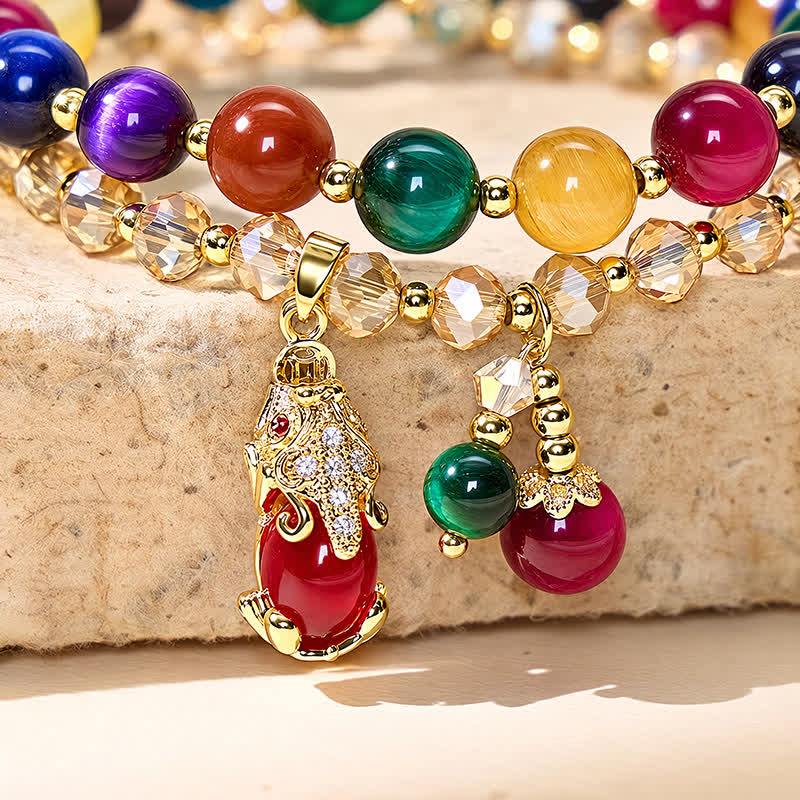 FuAttract Prosperity Protection & Good Fortune Seven Chakra Crystal Pixiu Pendant Double Layer Bracelet - image 4