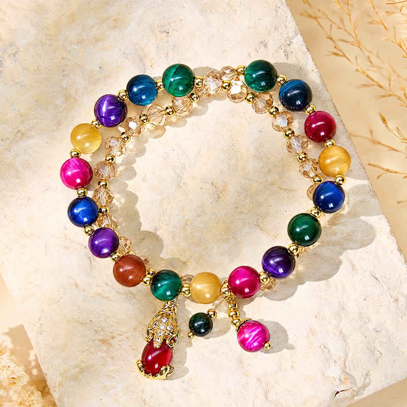 FuAttract Prosperity Protection & Good Fortune Seven Chakra Crystal Pixiu Pendant Double Layer Bracelet - image 1