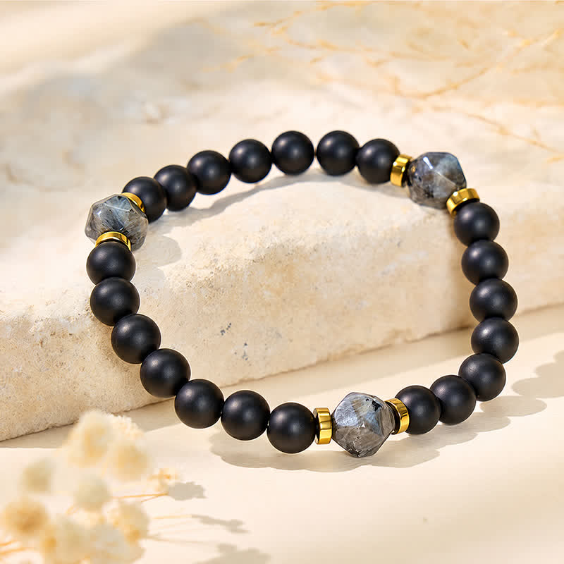 FuAttract Protection Strength & Grounding Energy Black Onyx Faceted Black Glitter Stone Bracelet - image 1