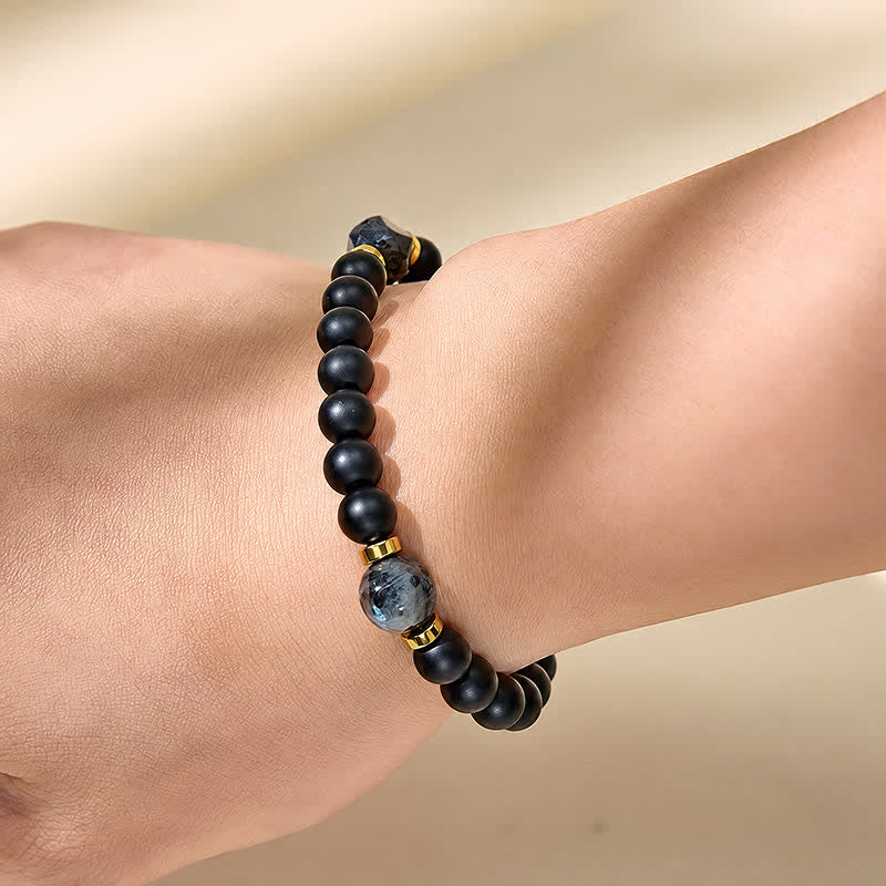 FuAttract Protection Strength & Grounding Energy Black Onyx Faceted Black Glitter Stone Bracelet - image 2