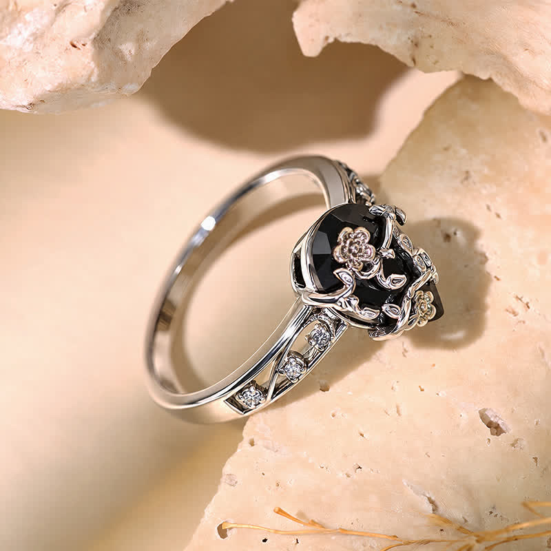 FuAttract Harmony Energy & Love Abundance Copper Black Zircon Retro Floral Ring - image 3