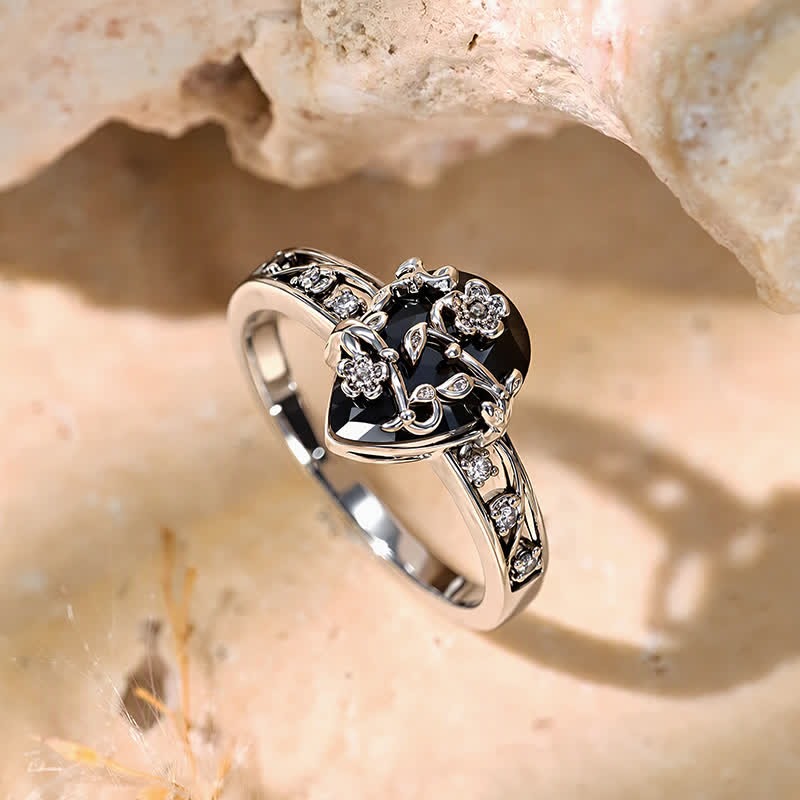 FuAttract Harmony Energy & Love Abundance Copper Black Zircon Retro Floral Ring - image 2