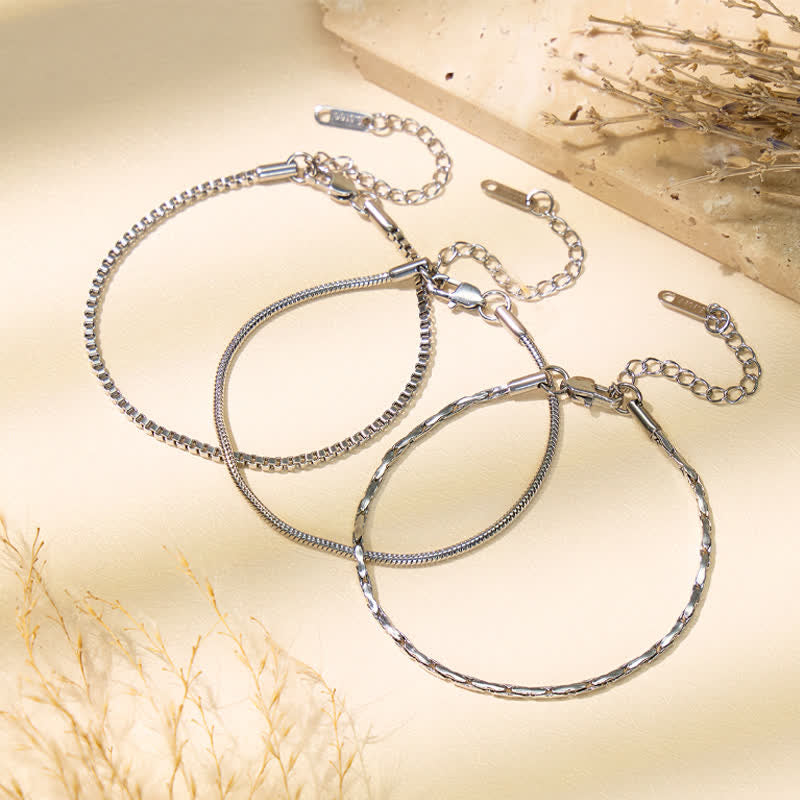 FuAttract Abundance Strength & Spiritual Stainless Steel 3-Piece Snake Box Cable Dangle Charm Bracelet - image 2