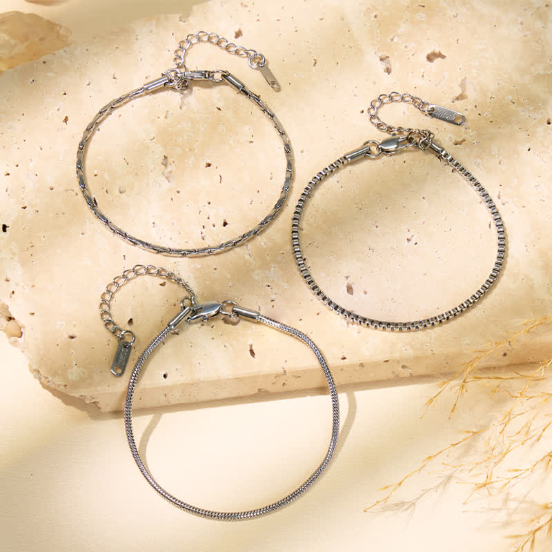 FuAttract Abundance Strength & Spiritual Stainless Steel 3-Piece Snake Box Cable Dangle Charm Bracelet - 7.1-9.1n/18-23cm - image 0
