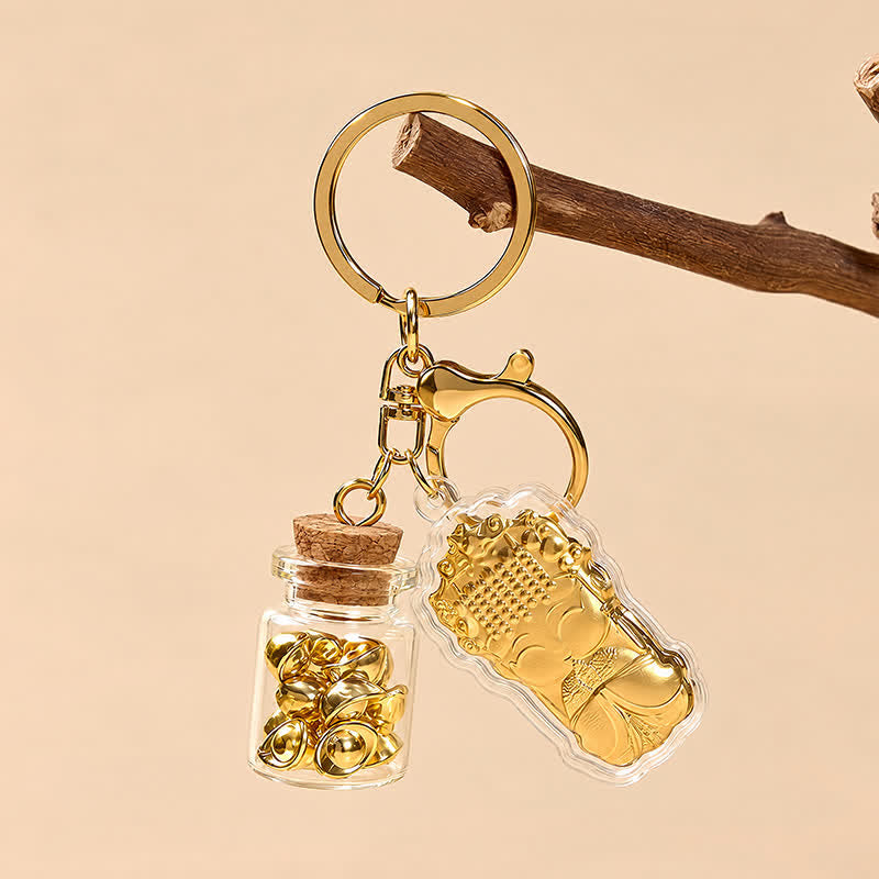 FuAttract Protection Fortune & Safe Travel Acrylic Imitation Gold Foil Mazu Zodiac Horse Sycee Engraved Keychain - image 3
