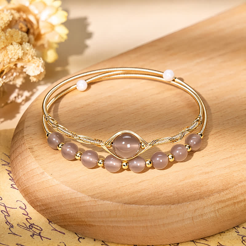 FuAttract Wealth Good Fortune & Protection Cat's Eye Goldstone Crystal Agate Double Layer Bracelet - Gray Agate - image 9