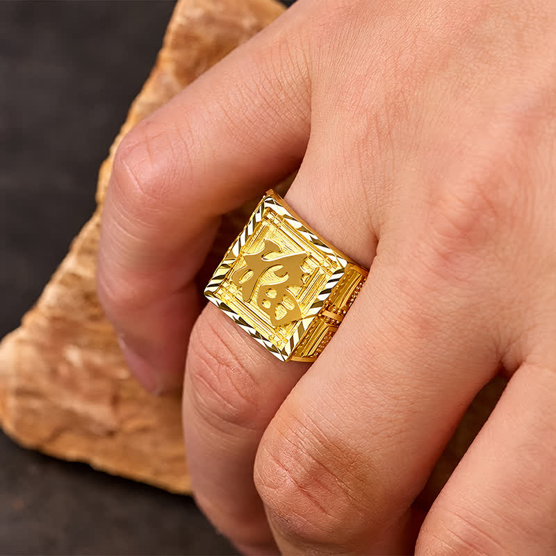 FuAttract Fortune Blessing & Auspicious Energy Brass Fu Character Square Engraved Ring - image 10