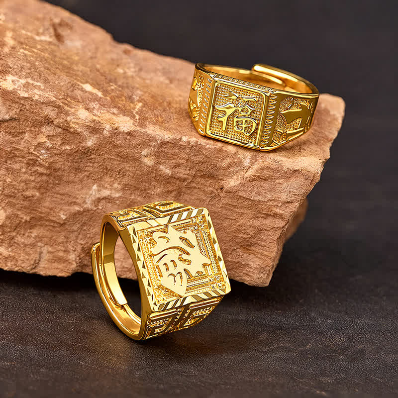 FuAttract Fortune Blessing & Auspicious Energy Brass Fu Character Square Engraved Ring - image 6
