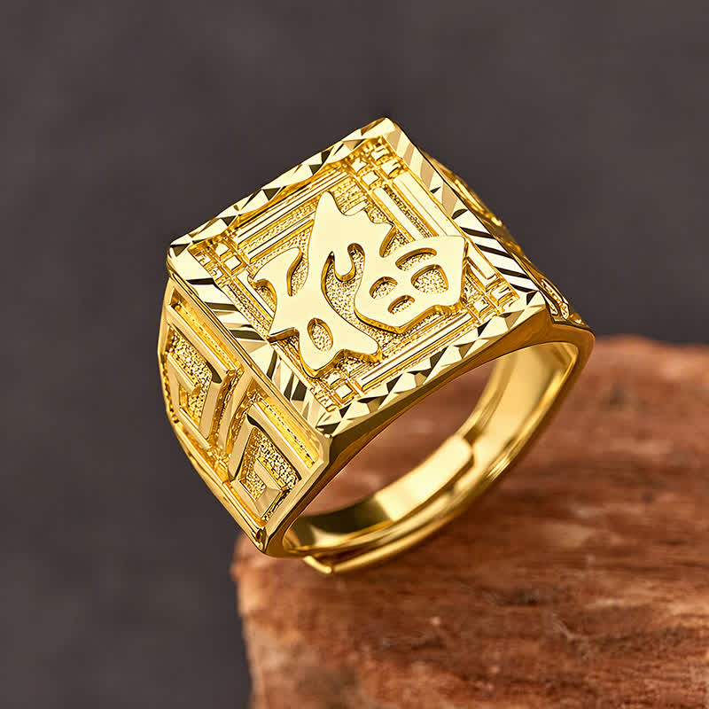 FuAttract Fortune Blessing & Auspicious Energy Brass Fu Character Square Engraved Ring - Style 2 - image 8