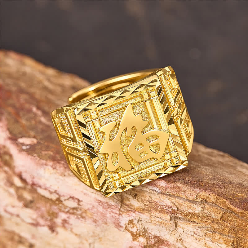 FuAttract Fortune Blessing & Auspicious Energy Brass Fu Character Square Engraved Ring - image 13