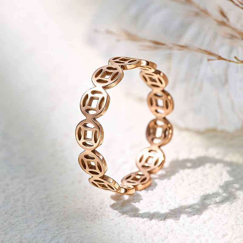 FuAttract Wealth Protection & Auspicious Energy Titanium Steel Five Emperor Coins Money Ring - Rose Gold - US 11 - image 13