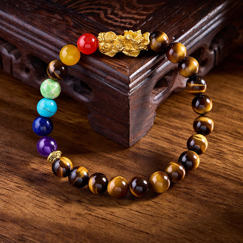 FuAttract Wealth Protection & Abundance Tiger Eye Pixiu Six Crystal Bead Bracelet - 8mm - image 0