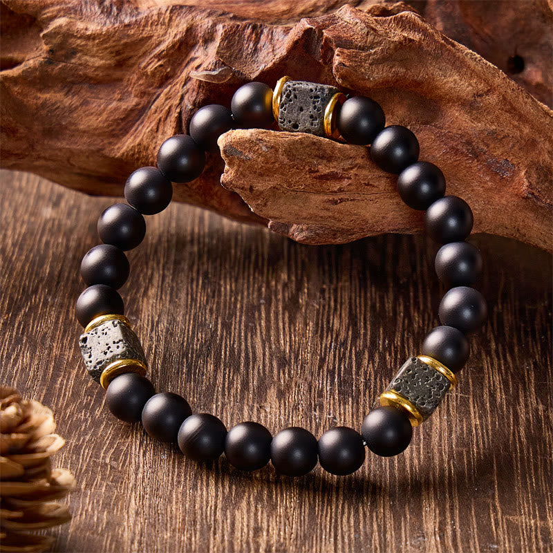 FuAttract Grounding Protection & Stability Lava Rock Black Onyx Vintage Bracelet - image 2