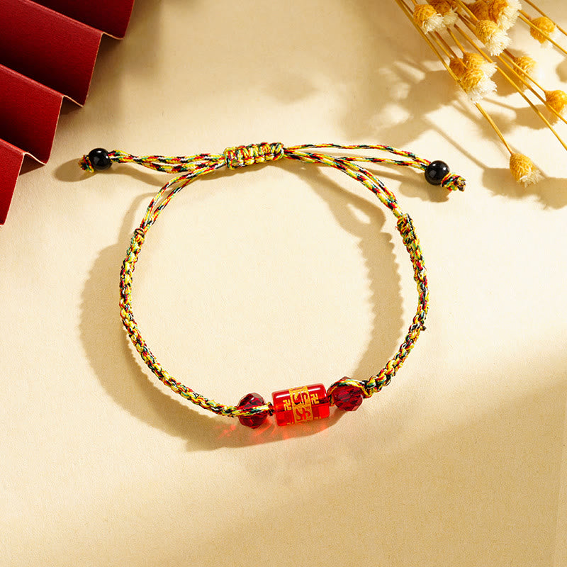 FuAtrract Protection & Prosperity Agate Five Element Colorful Cord Bracelet with Om Mani Mantra - Red - image 1