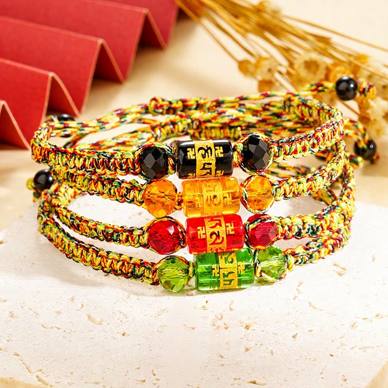 FuAtrract Protection & Prosperity Agate Five Element Colorful Cord Bracelet with Om Mani Mantra - image 0