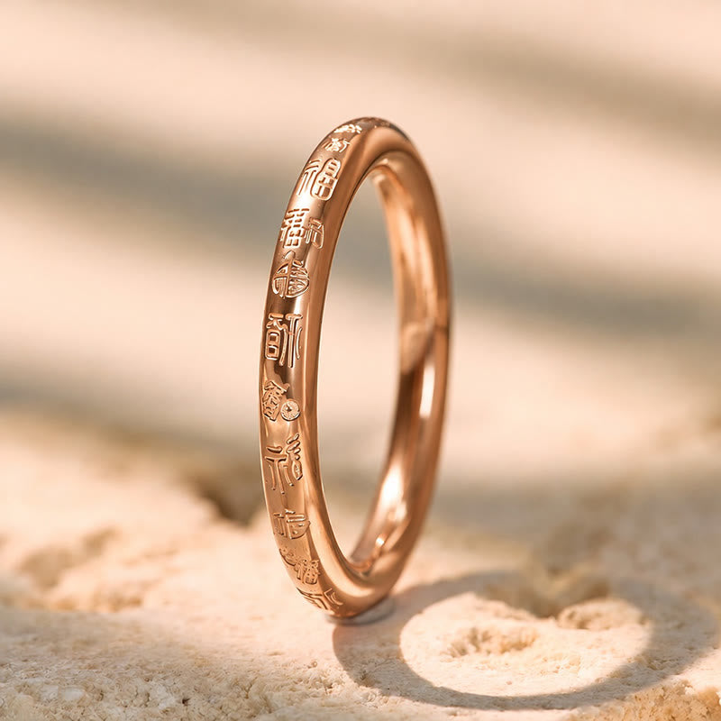 FuAttract Prosperity Luck & Good Fortune Gold FU Stainless Steel Ring - US 12 - Rose Gold - image 9